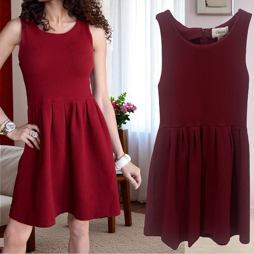 Ganni Wine Red Textured Mini Dress Gilmore Girls‎ Inspired Chic Career Size S